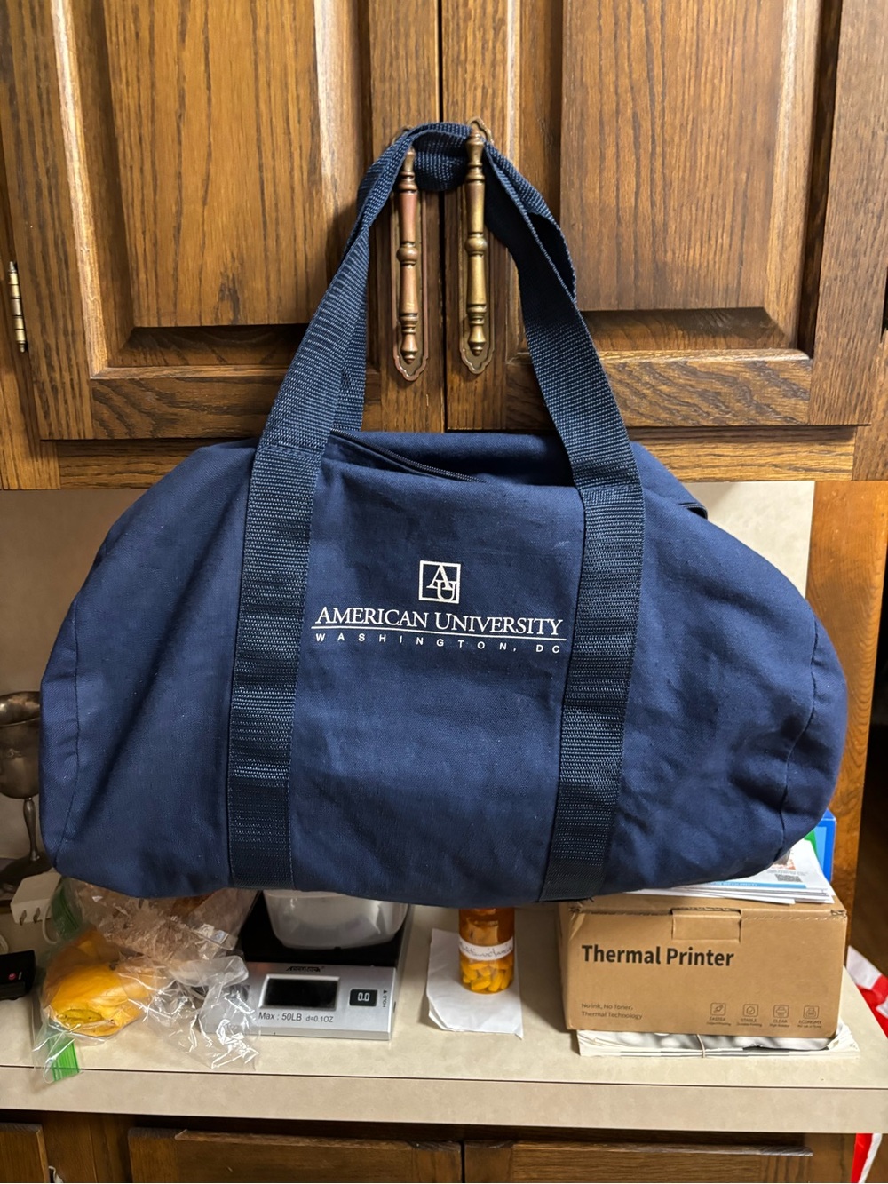 American University Washington DC 18"x10" Blue Duffel Bag